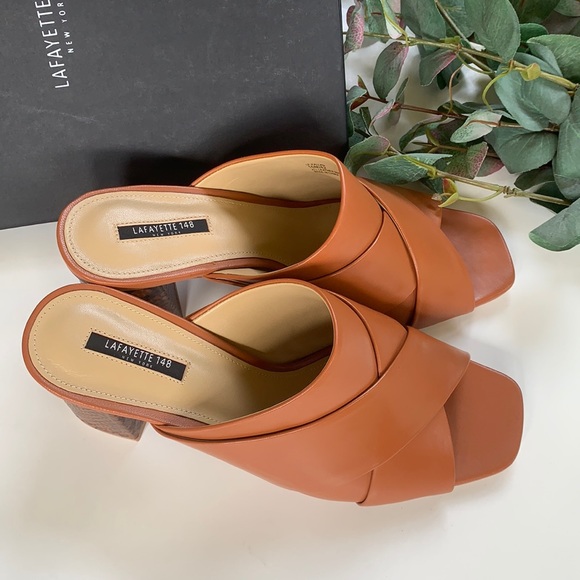 Lafayette 148 New York Shoes - Lafayette 148 Kallan Open Toe Chunk Heel Mules